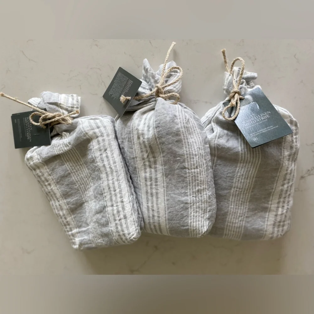 NWT Restoration Hardware Italian Washed Linen Misto Stripe Queen Lounger…